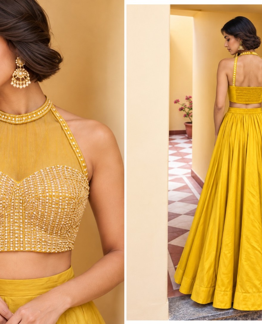 9027 - Epitome Embroidered Yellow Lehenga Choli